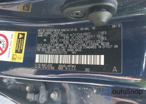 2012 Toyota Highlander Se z USA, uszkodzony, nr VIN 5TDZA3EH2CS031126